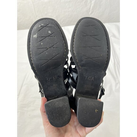 VTG MIA Leather Fishermen Sandals size 6 Black Leather Sandals Gladiator - Picture 10 of 11